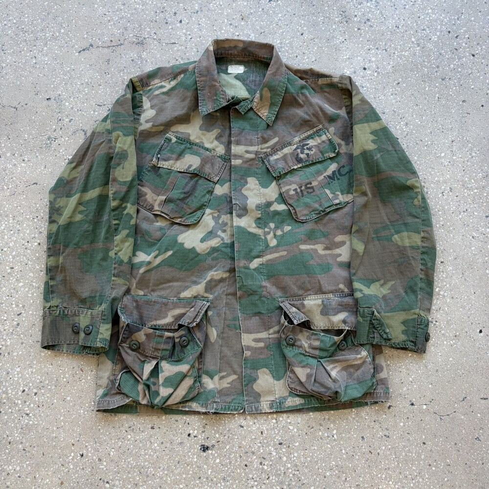 Vintage 50s USMC Camo Military Slant Pocket Shirt Jacket